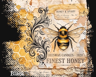 Vintage Style Bee PNG Overlays, Honey Bee Junk Journal Ephemera, Honeycomb Transparent Background