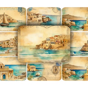 Feuille de collage, numérique, GRÈCE, océan, côte, embellissements, étiquettes, journaux indésirables, collection, papier imprimable, téléchargement immédiat, clipart