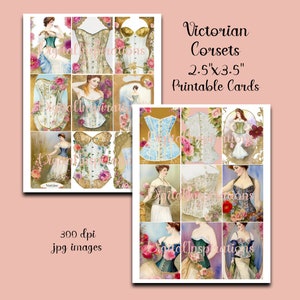 Victorian Corsets: Floral Collage Art, Junk Journal Embellishments (Digital Download)
