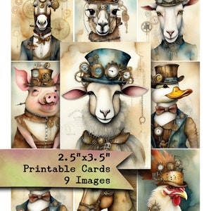 Steampunk Barnyard Animal Cards: Journal Ephemera (Digital Sheet)