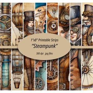 Steampunk, Afdrukbare strips, Washi, Digitale strips, Afdrukbare Washi-tape, Strips, Washi Tape, Junk Journal Supplies, Digi Kit, Clipart, Tape