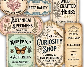 Vintage Style Curiosity Shop Labels | Printable Ephemera Labels