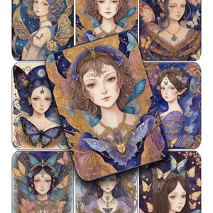 Schmetterling Mädchen ATC ACEO Hintergründe für Collage Tags Junk Journals 2,5x3,5 Zoll Printable Instant Journaling Karten Fantasy