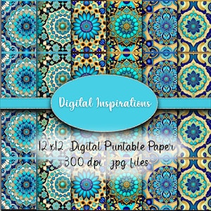 Carreaux bleus Papier scrapbooking 12 x 12 Papiers numériques Imprimez votre propre papier Scrapbooking Téléchargeable Imprimable Imprimez votre propre journal Scrapbooking