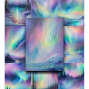 Aurora Borealis, Nordlichter, Bildhintergrund, ATC, Junk Journals, Scrapbooking, ACEO, Clipart, Printable Paper, Ephemera, Bunt, Karten