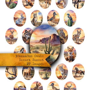 30 x 40, ovales, feuille de collage, cabochons, feuille numérique, désert, coucher de soleil, cactus, loups, chevaux, sud-ouest, lever du soleil, indigène, oiseaux, imprimable