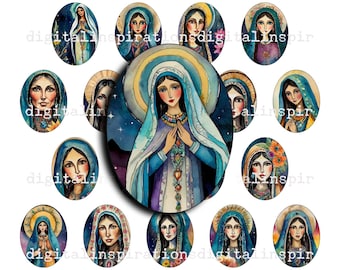 Holy Mother Collage Sheet: Southwest Religious Images (Digital Download, 30x40mm & 18x25mm Ovals)