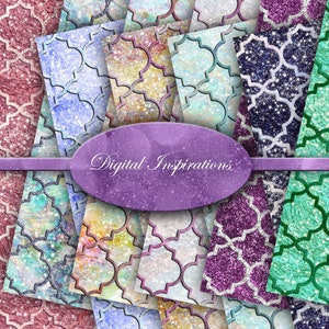 Sparkle Marokkaans digitaal papier Sparkle glitter accenten felle kleuren 12 x 12 digitaal papier plakboek papier downloadbare printables Quatrefoil