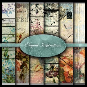 Floral Wood Digital Journal Pages: Grunge Style (JPG Files)