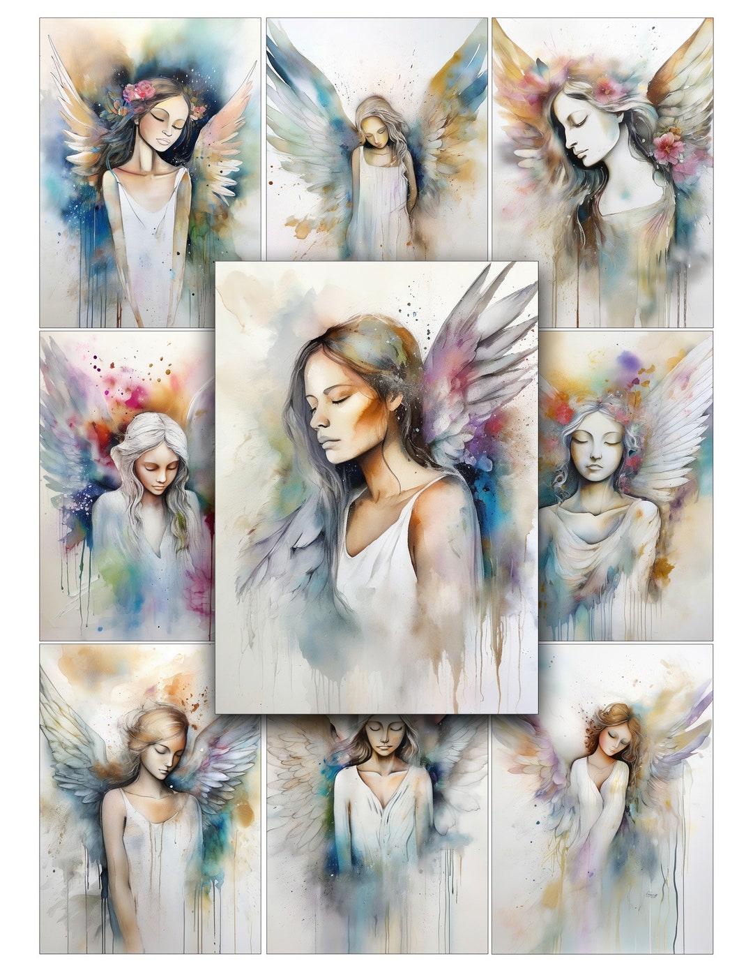 Watercolor Angel Collage Sheets: Printable ATC ACEO Tags (digital ...