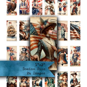1 x 2, Domino, Patriotique, 4 juillet, Memorial Day, Amérique, États-Unis, Imprimable, Feuille de collage, Numérique, Bandes, Lettres de poche, Éphémère