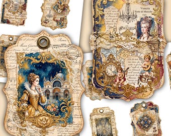 Printable Venetian Masquerade Tags | Vintage Style Ephemera Tags (Digital Download)