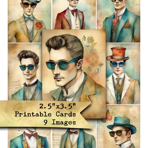 Hommes à la mode, Années 1950, Aquarelles, Éphémères numériques, Papier imprimable, ATC, Cartes de journalisme, Scrapbooking, ACEO, Papier numérique, Mode