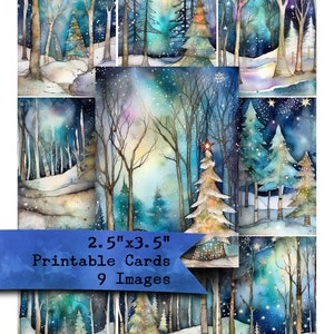 Watercolor Christmas Forest Collage Sheet: Vintage Ephemera (Digital Download)