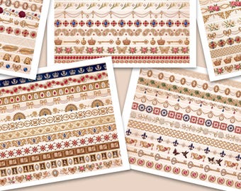 Royal Heirloom  Washi Strips | Printable Vintage Washi Tape | Junk Journal Ephemera | Digital Download