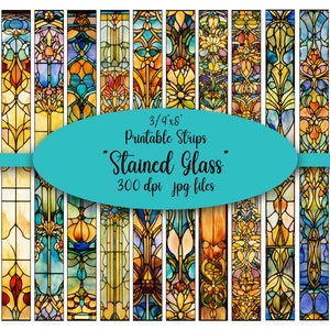 Gebrandschilderd glas, Afdrukbare strips, Washi, Digitale strips, Afdrukbare Washi-tape, Strips, Washi-tape, Junk Journal-benodigdheden, Clipart, Verfraaien