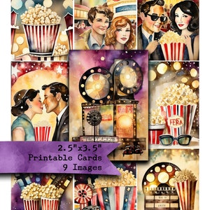 Retro Movie Night Ephemera: Printable Journaling Cards (Digital Paper)