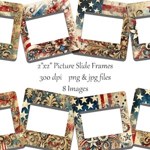 Rustic Patriotic Frames: 35mm Slide Style, Scrapbooking (Digital Download)