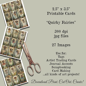 Quirky Watercolor Fairies ATC Tags Junk Journals Scrapbooking