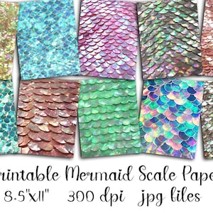 8.5x11 Mermaid Fish Scales Digital  Paper Pack Scrapbook Backgrounds Scrapbook Scrapbooking Coastal Papers Beachy Sea Life