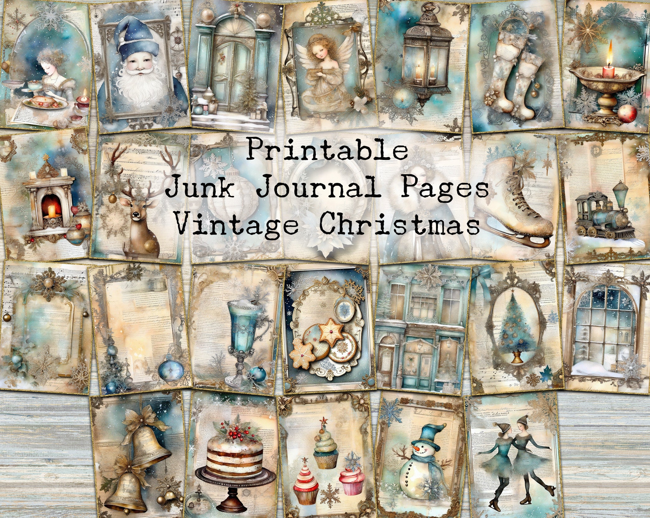 ヴィンテージクリスマスジャンクジャーナルページ：ロココ調シャビー