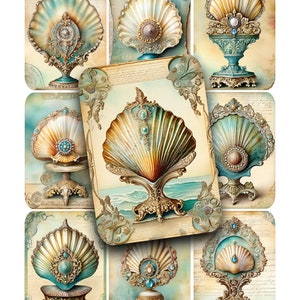 Jeweled Seashells Collage Sheet: Printable Ephemera for Junk Journals (Digital Download)