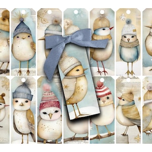 Étiquettes étroites, Noël, Oiseaux, Neige, Aquarelle, Minable, Feuille de collage, Numérique, Tags, Carnets indésirables, Scrapbooking, Techniques mixtes, Hiver, Tag