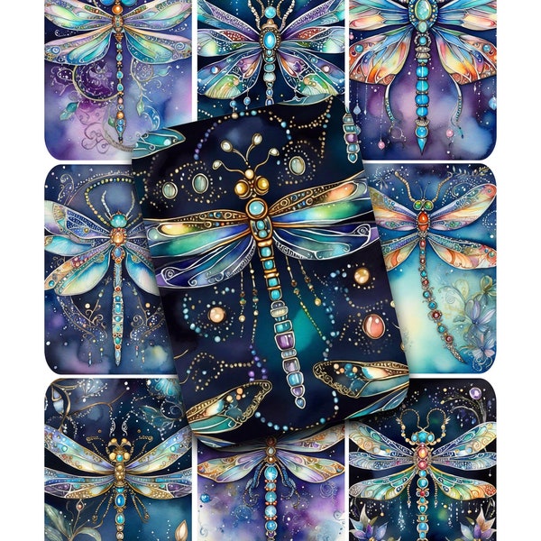 JEWELED DRAGONFLIES ATC Backgrounds for Collage Tags Junk Journals 2.5x3.5 Inches Printable Instant Download Clip Art Dragonfly Insects