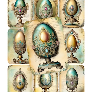 Jeweled Eggs Collage Sheet: Viktorianisches Papier zum Ausdrucken (Digitaler Download)