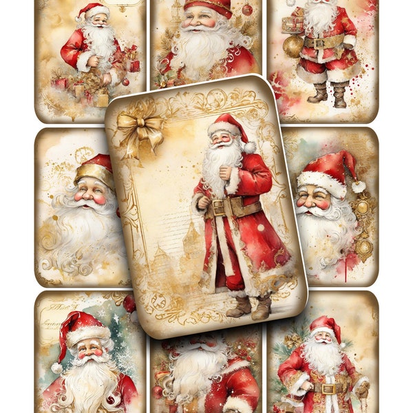 Collage Sheet, Digital, Christmas, Embellishments, Tags, Junk Journals, Santa, Santa Claus, Printable Paper, Instant Download, Clip Art