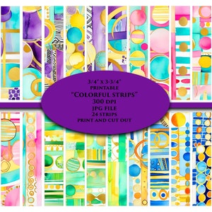 Watercolor Washi Tape Strips: Colorful Junk Journal Embellishments (Digital Download)