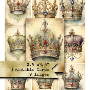 Coroas, Royal Clip Art, papel para impressão, ATC, cartões de registro no diário, scrapbooking, ACEO, papel digital, uso comercial, tiaras, coisas efêmeras digitais