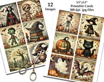 Halloween Collage Sheet: Whimsical Ephemera, Junk Journal Graphics (Digital Download)