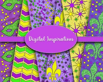 Mardi Gras 12x12 Digital Paper Scrapbook Paper Downloadable Printables Colorful Instant Download Clip Art Graphics