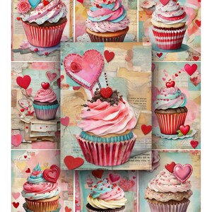 Journal Ephemera, Junk Journals, Cupcakes, Valentines, behandelt, Valentine, Collage Sheet, Digital Sheet, Scrapbooking, Printable Paper, ATC