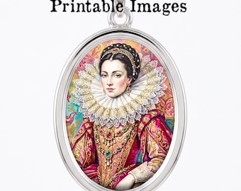 Elizabethan Queen Portraits | 30x40mm Digital Collage Sheet | Renaissance Women Printables