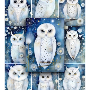 Journal indésirable, documents éphémères numériques, art hibou, clipart hibou, étiquettes de journal, éphémères de scrapbooking, clipart oiseau, hiboux des neiges, usage commercial, art numérique