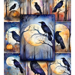 Raven & Crow Halloween Graphics: Printable Junk Journal Paper (Digital Paper)