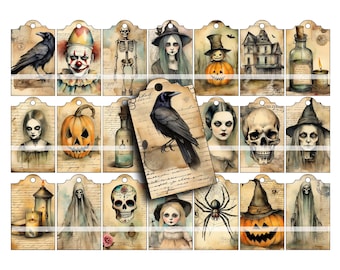 Halloween Collage Sheet: Vintage Creepy Tags (Digital Download)
