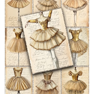 Vintage bailarina tutus ballet dança atc fundos para colagem tags diários lixo 2.5x3.5 polegadas cartões de registro instantâneo imprimíveis