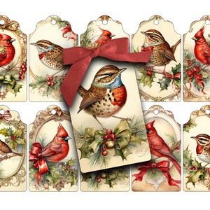 Druckbare Tags, Scrapbooking, Ephemera, Weihnachten, Vögel, Kardinäle, Redbirds, Clip Art, Weihnachts Tags, Digitale Ephemera, Junk Journals