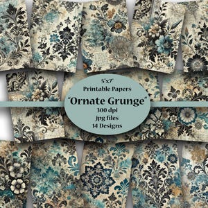 Rococo Blue Printable Paper: Ornate Vintage Scrapbook (Digital Download)