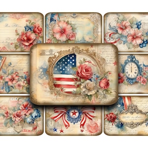 PATRIOTIQUE, cartes postales, imprimables, numériques, vintage, ATC, ACEO, clipart, éphémères, carte postale vintage, victorien, journaux indésirables, 4 juillet