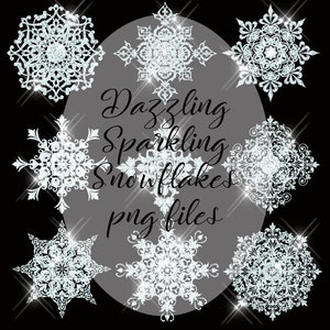 Fichiers png de flocons de neige scintillants éblouissants avec fond transparent Clip Art Style marocain téléchargement immédiat neige de Noël imprimable