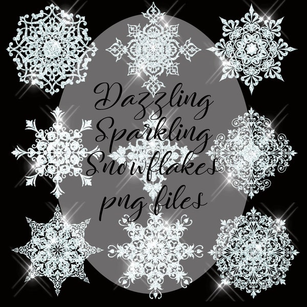 Dazzling Sparkling Snowflakes png Files with Transparent Background Clip Art Moroccan Style Instant Download Printable Christmas Snow
