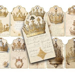 Coroas Ephemera Gift Tags Manuscrito Gift Tags Digital Scrapbooking Card Making Printable Vintage Style Blank Tags Rústico