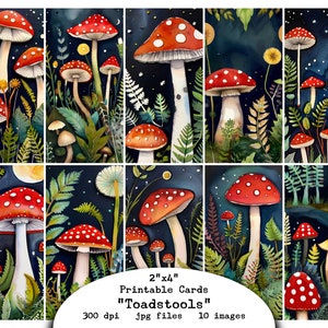 Feuille de collage, Toadstools, Forêt, Produits imprimables, Fantastique, Papier imprimable, ATC, Lettres de poche, Floral, Éphémère, Téléchargement numérique, Printemps