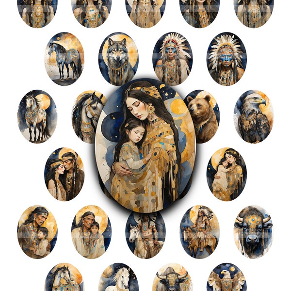 30x40, Ovals, Collage Sheet, Cabochons, Digital Sheet, Native American, Native Art, Wolves, Horses, Beading, Native Art, Tribal, Print