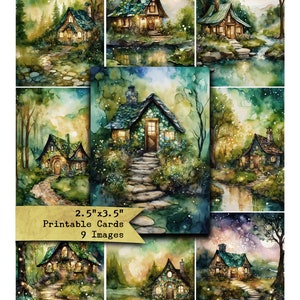Irish Fairy Cottage Watercolor Clipart: Junk Journal Ephemera (Digital Sheet)