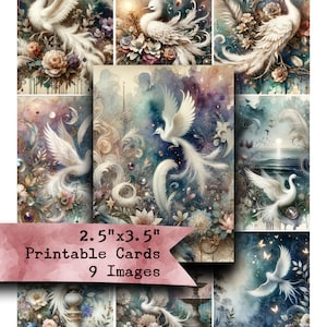 Cartões para impressão, ATC, pássaros, vintage, barroco, chique, cartões, diários indesejados, folha de colagem, folha digital, cartas de bolso, papel para impressão